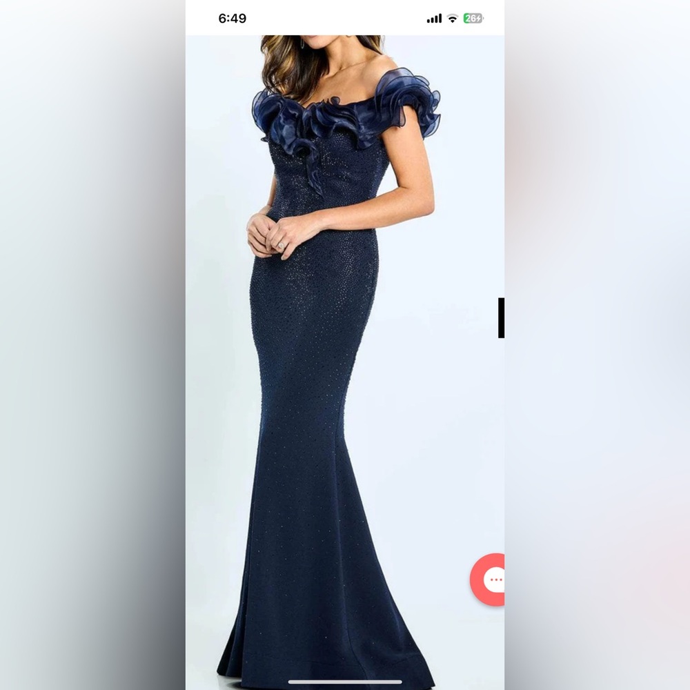 Beautiful mother of the bride dress. Off the shoulder Navy Blue with sparkles